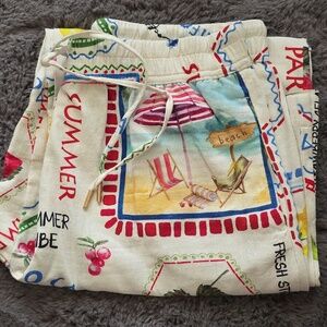 Joie Multicolor Fun Postage Stamp Linen Blend Wide Leg Pants Medium